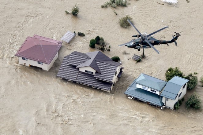 Cảnh ngập lụt ở tỉnh Nagano (Kyodo News)