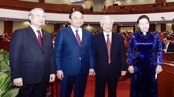 Tổng Bí thư, Chủ tịch nước Nguyễn Phú Trọng và các lãnh đạo của Đảng, Chính phủ, Quốc hội tại Hội nghị Trung ương 14 ảnh: Nhật Minh 