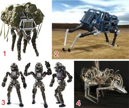 Người máy thồ hàng "Big Dog" (ảnh 1); robot "Cheetah" chạy nhanh nhất thế giới (ảnh 2); đội người máy cứu hộ "Atlas" (ảnh 3); robot "Wild Cat" có thể vượt qua mọi địa hình (ảnh 4)