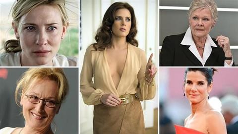 ừ trái sang, từ trên xuống: Các gương mặt được đề cử Oscar Nữ diễn viên chính xuất sắc nhất năm nay: Cate blanchett, Amy Adams, Judi Dench, Merul Streep và Sandra bullock