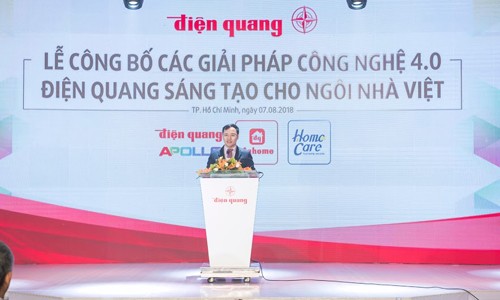Ông Hồ Quỳnh Hưng - Chủ tịch Hội đồng Quản trị, Tổng Giám đốc công ty Điện Quang, phát biểu tại sự kiện