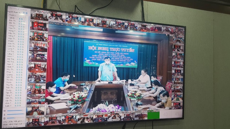 Hội nghị trực tuyến tuyên truyền, đối thoại chính sách BHXH, BHYT của huyện Yên Thành (Nghệ An) với người dân tại 39 xã, thị trấn trên địa bàn. ẢNH: BHXH HUYỆN YÊN THÀNH