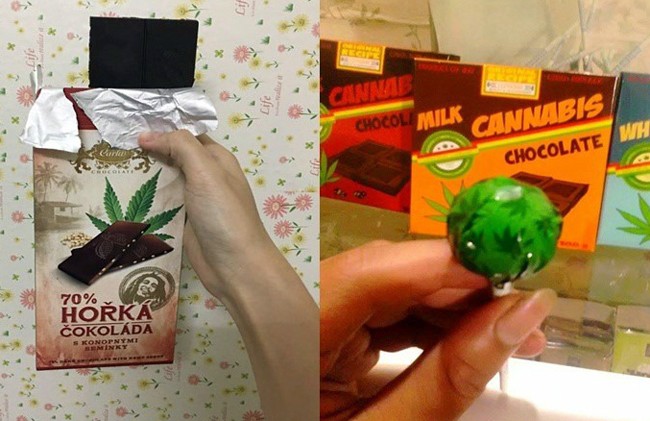 Bánh socola và kẹo mút cần sa được rao bán trên mạng xã hội. 