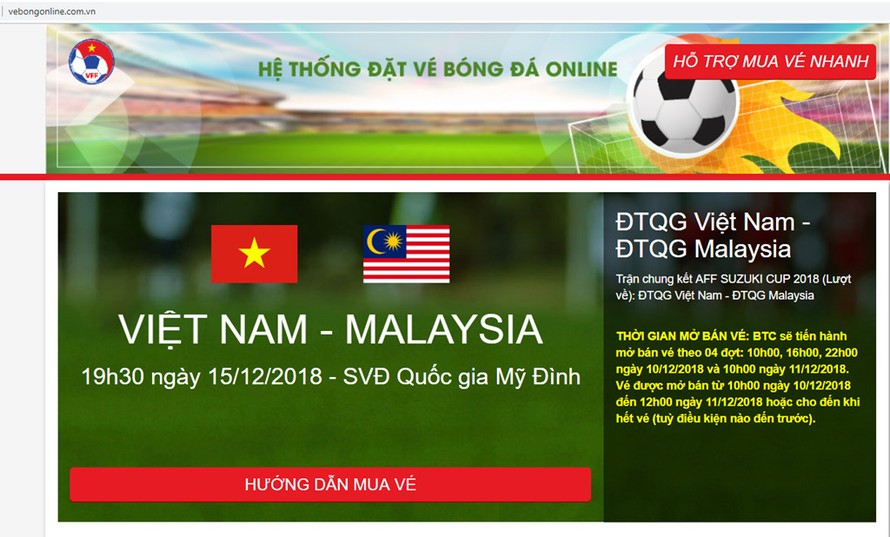 Phát hiện website giả đặt vé online trận chung kết AFF Cup