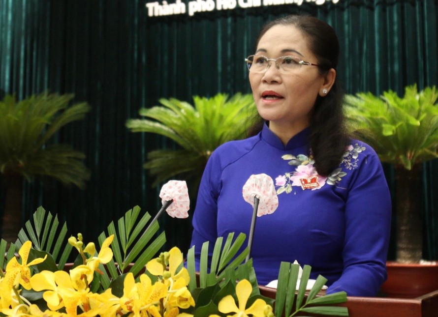 Bà Nguyễn Thị Lệ tại kỳ họp HĐND TPHCM sáng 24/6.