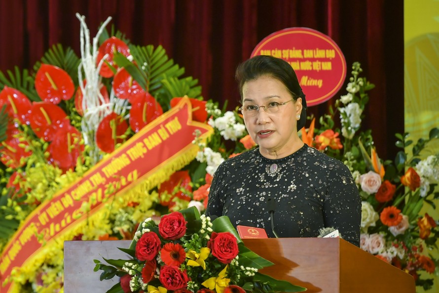 Chủ tịch Quốc hội Nguyễn Thị Kim Ngân phát biểu tại Đại hội Thi đua yêu nước ngành Ngân hàng.