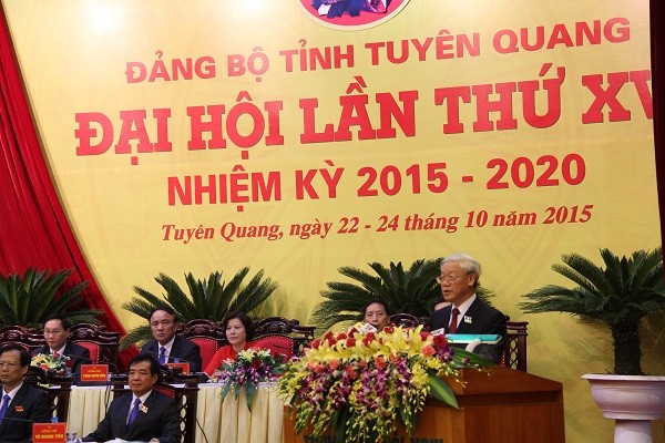 Tổng bí Thư Nguyễn Phú Trọng phát biểu tại Đại hội Đảng bộ tỉnh Tuyên Quang.
