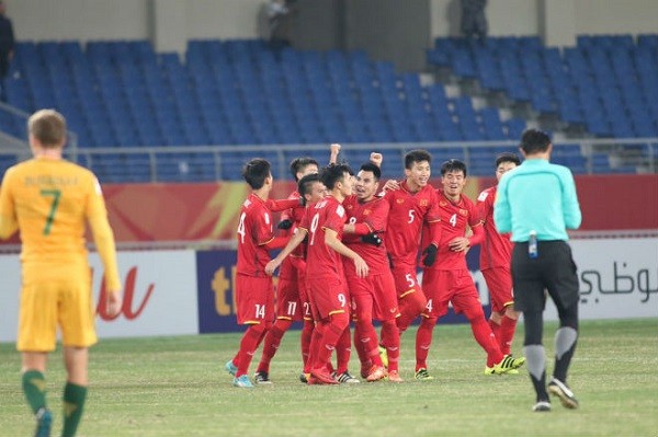U23 Việt Nam ăn mừng chiến thắng trước U23 Australia.