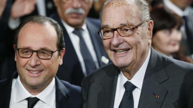 Tổng thống Pháp Francois Hollande (trái) và cựu Tổng thống Jacques Chirac
