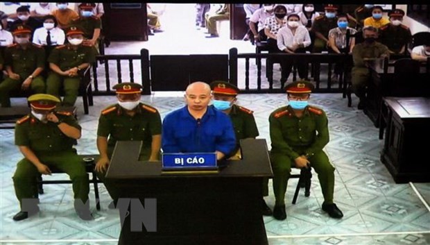 Bị cáo Nguyễn Xuân Đường tại phiên xét xử (ảnh chụp qua màn hình). (Ảnh: Thế Duyệt/TTXVN)