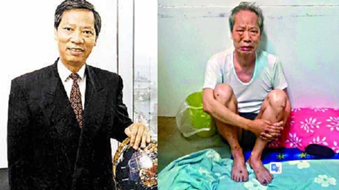 Ông Wong Yuk-kwan khi được giải cứu và hình ảnh trước đây (trái). Ảnh: Apple Daily.