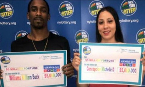 William Williams, 24 tuổi và Michelle Concepcion nhận giải độc đắc 5 triệu USD. Ảnh: New York Lottery.