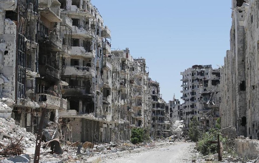 Các tòa nhà bị phá hủy ở thành phố Homs
