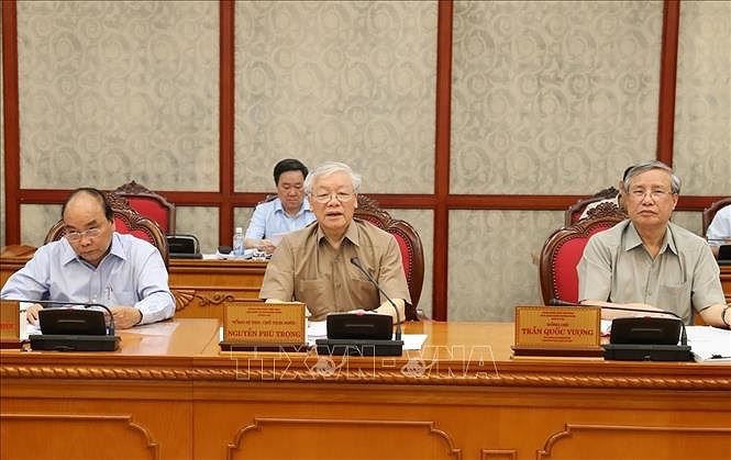 Tổng Bí thư, Chủ tịch nước Nguyễn Phú Trọng chủ trì cuộc họp của Bộ Chính trị (ảnh TTXVN)