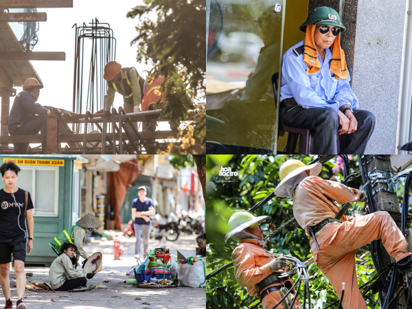 Chùm ảnh: Người lao động gồng mình dưới trời nắng nóng kỷ lục ở Hà Nội 