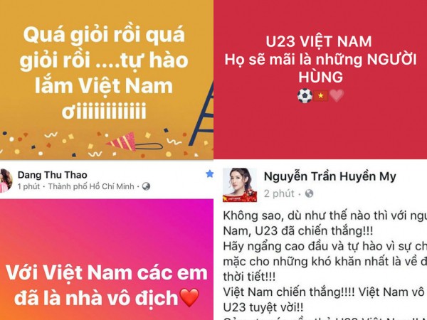 Các mỹ nhân showbiz Việt thay nhau bày tỏ tình cảm tới những "người hùng" U23