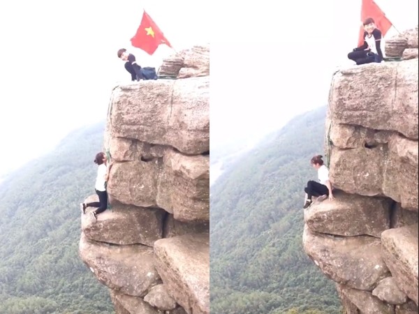 Liều mạng chụp ảnh đẹp, cô gái bất chấp nguy hiểm leo núi Đá Chồng
