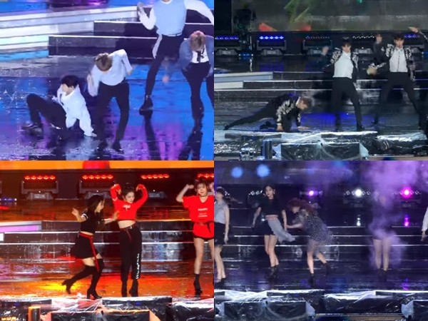 "Dream Concert 2018": Các thần tượng K-Pop lại khổ sở, ngã sấp trên sân khấu trơn trượt