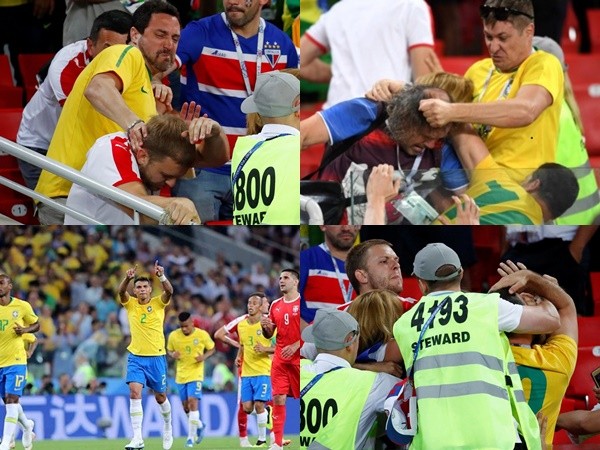 Những hình ảnh cực sốc về vụ ẩu đả đầu tiên trên khán đài World Cup 2018 