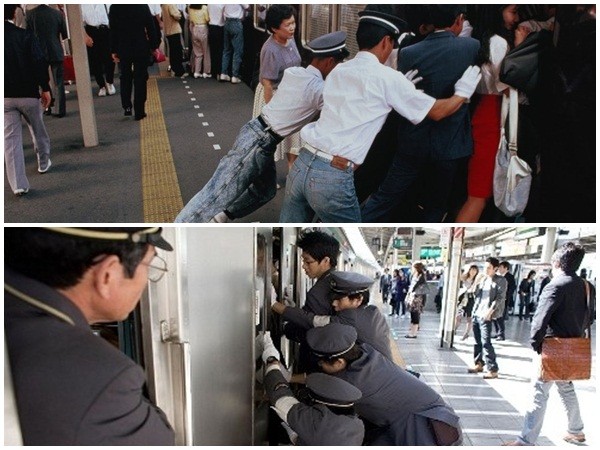 Nghề đẩy người lên tàu điện ngầm chỉ có ở Nhật Bản