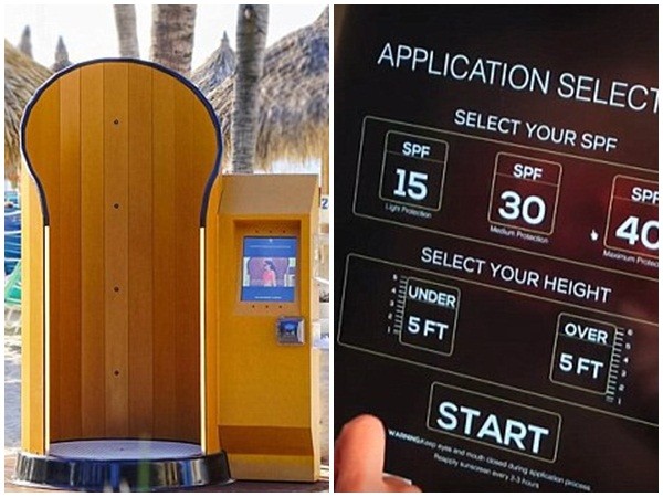 Du khách thích mê với máy xoa kem chống nắng toàn thân chưa tới 10 giây