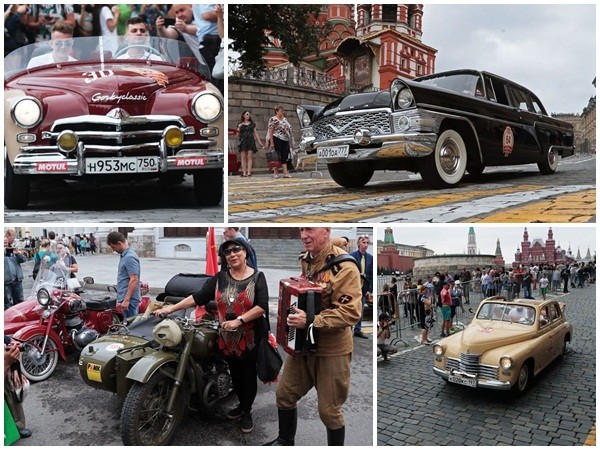 Xe ô tô cổ Liên Xô đẹp quyến rũ bên phụ nữ Nga ở trung tâm Moscow
