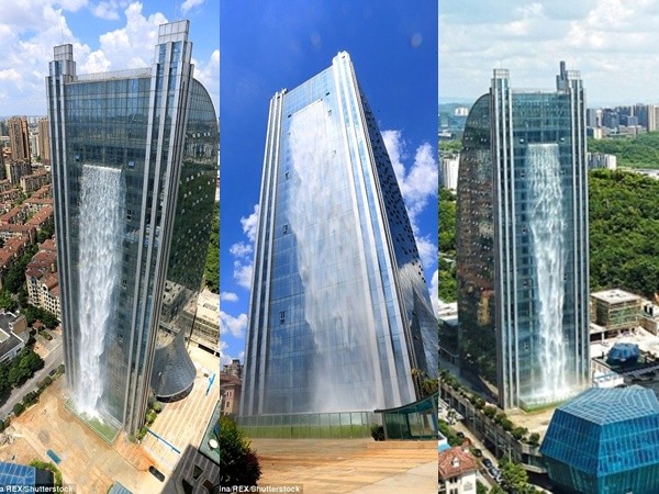 Cận cảnh thác nước khổng lồ đổ xuống từ tòa nhà cao tầng tuyệt đẹp