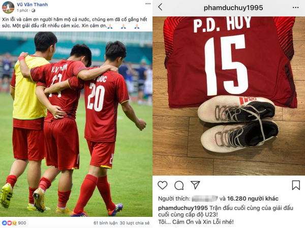 Sau trận thua Olympic UAE, các cầu thủ Việt Nam lên tiếng cảm ơn và xin lỗi người hâm mộ