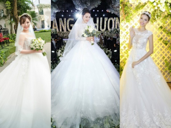 "Cuộc chiến" váy cưới cầu kỳ, siêu tốn vải của các mỹ nhân Việt