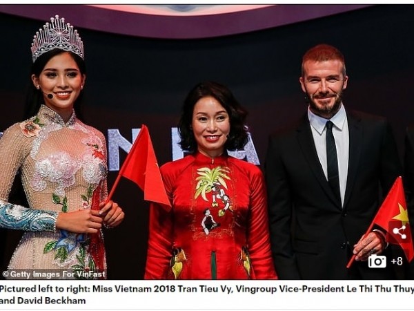 Hình ảnh Hoa hậu Trần Tiểu Vy bên David Beckham xuất hiện trên fanpage Miss World