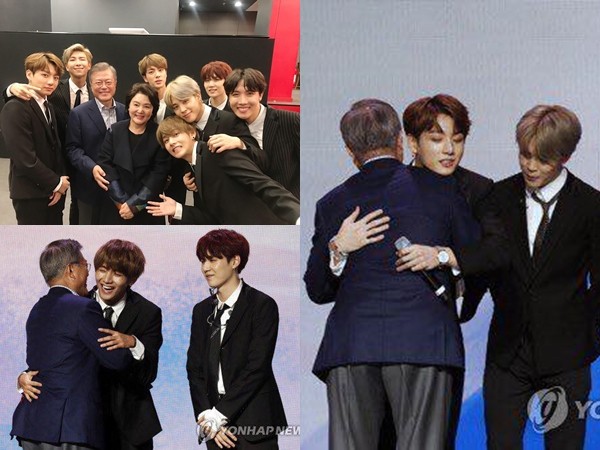 BTS cười tít cả mắt khi chụp hình với Tổng thống Moon Jae In trên đất Pháp
