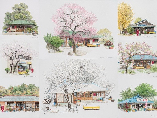 Có một Hàn Quốc cũ kỹ và đáng yêu qua những bức họa tiệm tạp hóa 4 mùa