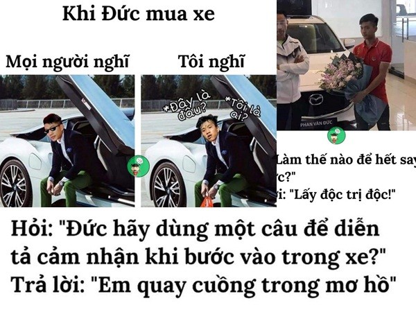 Ảnh chế Phan Văn Đức mua ôtô tiền tỷ để "lấy độc trị độc say xe"