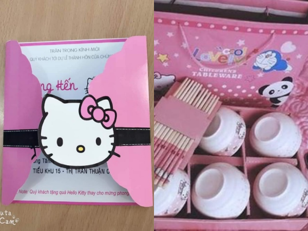 Cô gái cuồng Kitty: Thiệp cưới in hình Kitty, mong khách tặng quà Hello Kitty thay phong bì