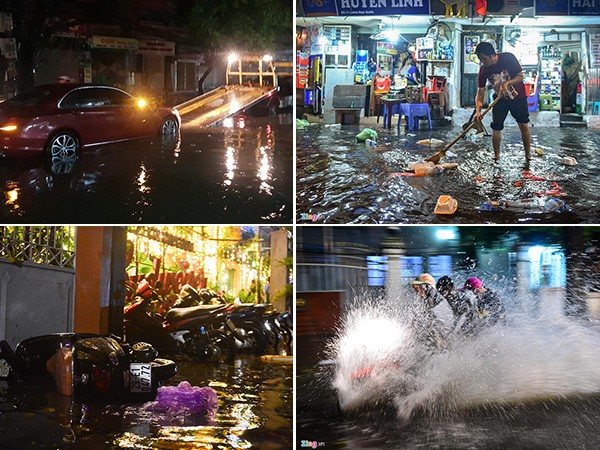 Hà Nội: Ô tô Mercedes chết máy, rác lềnh bềnh sau trận mưa ngập lúc nửa đêm