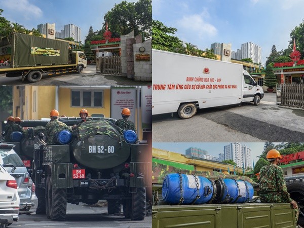 Hà Nội: Dàn xe quân đội đến Công ty Rạng Đông tẩy độc