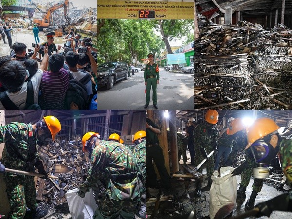 Cảnh quân đội tẩy độc hiện trường vụ cháy Rạng Đông