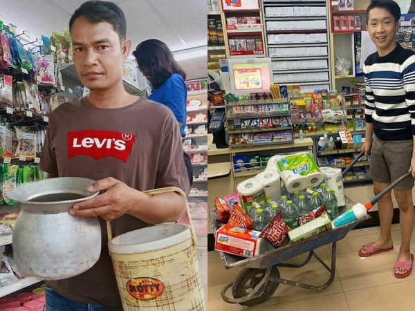 Sau lệnh cấm sử dụng túi nylon, người Thái mang xô chậu, xe rùa... đi siêu thị đựng đồ